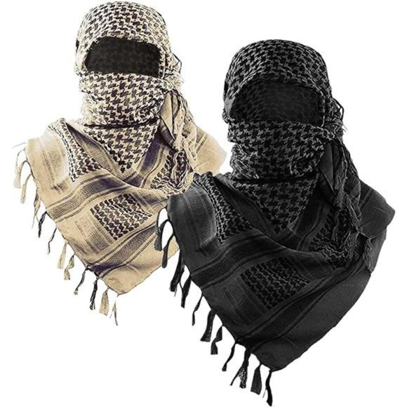 2Pack Scarf Wrap Military Shemagh Tactical Scarf Keffiyeh Black and Beige